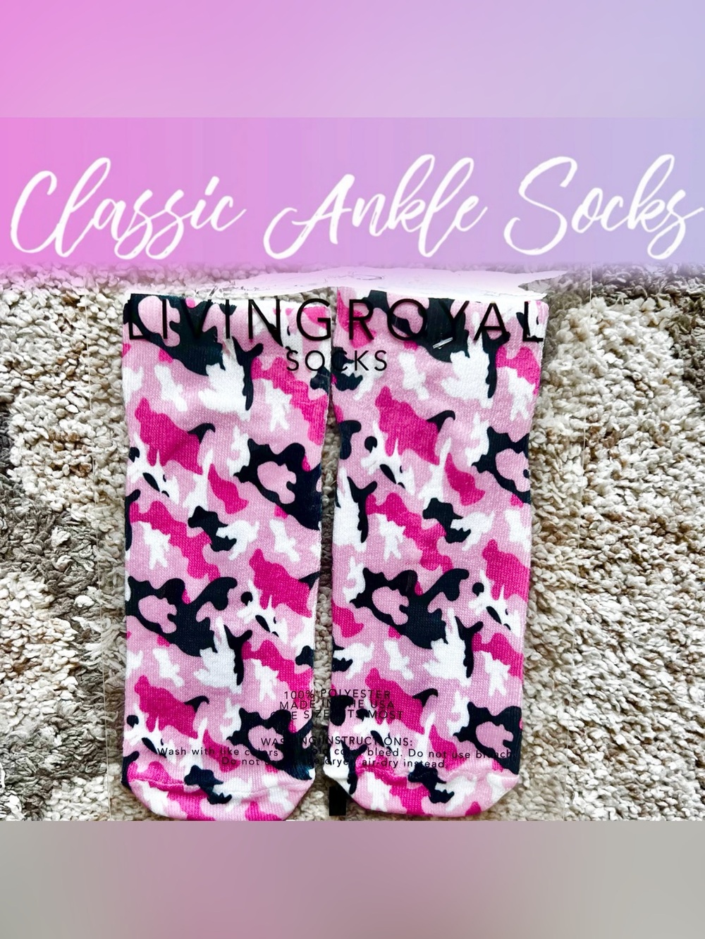 Rare! Living Royal Pink Camo Ankle Socks | Discontinued